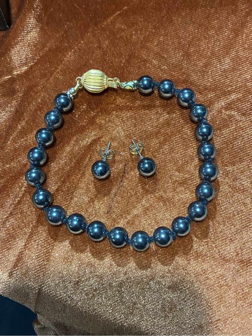 Vintage Hematite Bracelet & Earrings Set